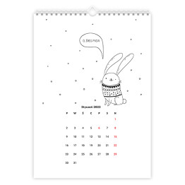 Kalendarz 13-stronicowy Kalendarz z czarno-białym zajączkiem