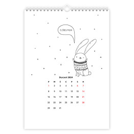 Kalendarz 13-stronicowy Kalendarz z czarno-białym zajączkiem