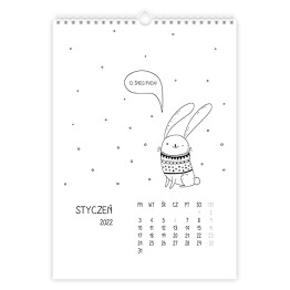 Kalendarz z czarno-białym zajączkiem