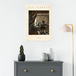 Plakat samoprzylepny Jan Vermeer "Sztuka malowania" - reprodukcja z napisem. Plakat z passe partout