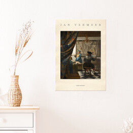 Plakat Jan Vermeer "Sztuka malowania" - reprodukcja z napisem. Plakat z passe partout
