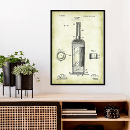 Plakat w ramie Patenty. Butelka wina w stylu vintage