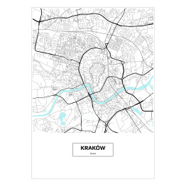 Plakat samoprzylepny Mapa Krakowa z podpisem na białym tle