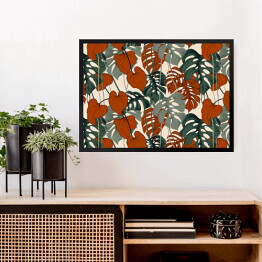 Obraz w ramie Kolekcja #inspiredspace - rośliny - zielono pomarańczowa monstera na beżowym tle