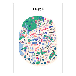 Plakat samoprzylepny Kolorowa mapa Olsztyna z symbolami