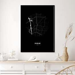 Plakat w ramie Mapa Elbląga w kole czarno-biała