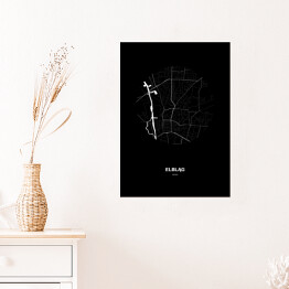 Plakat samoprzylepny Mapa Elbląga w kole czarno-biała