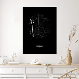 Plakat Mapa Elbląga w kole czarno-biała