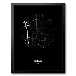 Obraz w ramie Mapa Elbląga w kole czarno-biała
