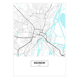 Plakat samoprzylepny Mapa Szczecina z napisem na białym tle
