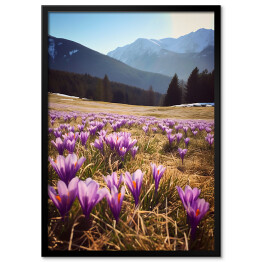 Obraz klasyczny Górski krajobraz z kwiatami na polanie