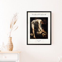 Obraz w ramie Caravaggio "David and Goliath" - reprodukcja z napisem. Plakat z passe partout