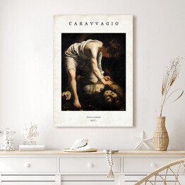 Obraz na płótnie Caravaggio "David and Goliath" - reprodukcja z napisem. Plakat z passe partout