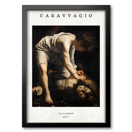 Obraz w ramie Caravaggio "David and Goliath" - reprodukcja z napisem. Plakat z passe partout
