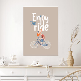 Plakat Hipster na rowerze - napis enjoy the ride