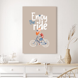 Obraz klasyczny Hipster na rowerze - napis enjoy the ride