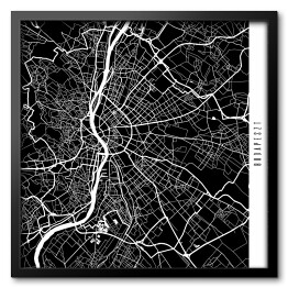 Obraz w ramie Budapeszt - mapy miast świata - czarna