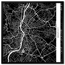 Plakat w ramie Budapeszt - mapy miast świata - czarna