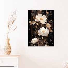 Plakat samoprzylepny Jasne kwiaty w czarno złotej kompozycji