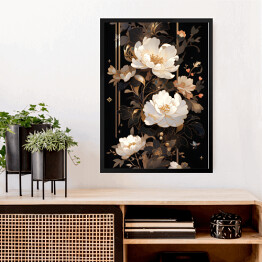 Obraz w ramie Jasne kwiaty w czarno złotej kompozycji