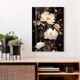 Obraz klasyczny Jasne kwiaty w czarno złotej kompozycji