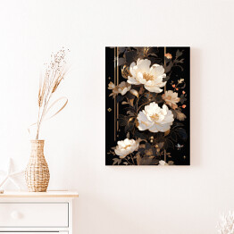 Obraz klasyczny Jasne kwiaty w czarno złotej kompozycji
