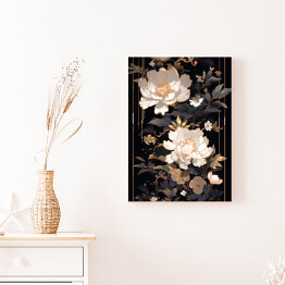 Obraz na płótnie Czarno złota kompozycja z jasnymi kwiatami
