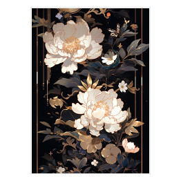 Plakat samoprzylepny Czarno złota kompozycja z jasnymi kwiatami