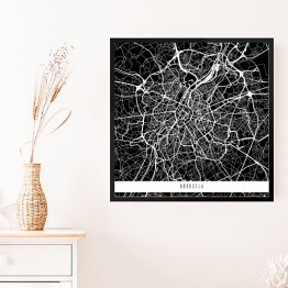Obraz w ramie Mapy miast świata - Bruksela - czarna