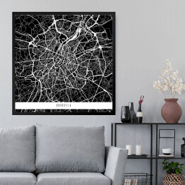 Obraz w ramie Mapy miast świata - Bruksela - czarna