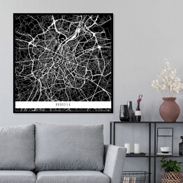 Plakat w ramie Mapy miast świata - Bruksela - czarna