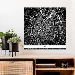 Plakat samoprzylepny Mapy miast świata - Bruksela - czarna