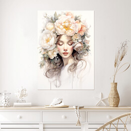 Plakat samoprzylepny Portret kobiecy. Pastelowe kwiaty we włosach