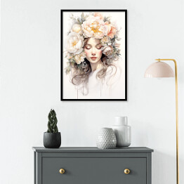 Plakat w ramie Portret kobiecy. Pastelowe kwiaty we włosach