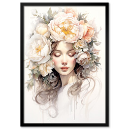Obraz klasyczny Portret kobiecy. Pastelowe kwiaty we włosach