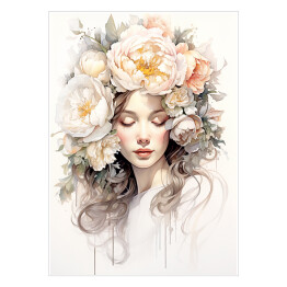 Plakat samoprzylepny Portret kobiecy. Pastelowe kwiaty we włosach