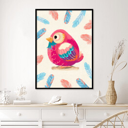 Plakat w ramie Ilustracja - kolorowe ptaszki 