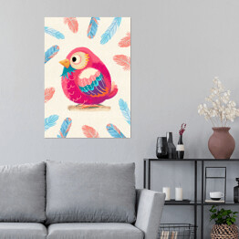 Plakat Ilustracja - kolorowe ptaszki 