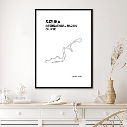 Plakat w ramie Suzuka International Racing Course - Tory wyścigowe Formuły 1 - białe tło