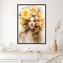Plakat w ramie Portret kobieta z kwiatami we włosach
