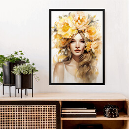 Obraz w ramie Portret kobieta z kwiatami we włosach
