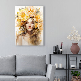 Obraz klasyczny Portret kobieta z kwiatami we włosach