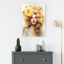 Obraz na płótnie Portret kobieta z kwiatami we włosach