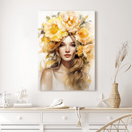 Obraz klasyczny Portret kobieta z kwiatami we włosach