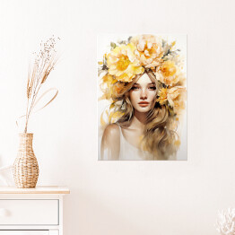 Plakat samoprzylepny Portret kobieta z kwiatami we włosach