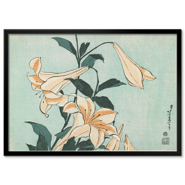 Plakat w ramie Hokusai Katsushika. Lilie. Reprodukcja
