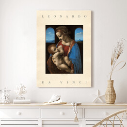 Obraz na płótnie Leonardo da Vinci "Madonna Litta" - reprodukcja z napisem. Plakat z passe partout