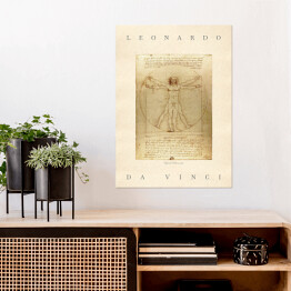 Plakat samoprzylepny Leonardo da Vinci "Człowiek Witruwiański" - reprodukcja z napisem. Plakat z passe partout