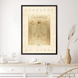Obraz w ramie Leonardo da Vinci "Człowiek Witruwiański" - reprodukcja z napisem. Plakat z passe partout