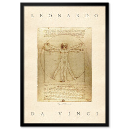 Obraz klasyczny Leonardo da Vinci "Człowiek Witruwiański" - reprodukcja z napisem. Plakat z passe partout
